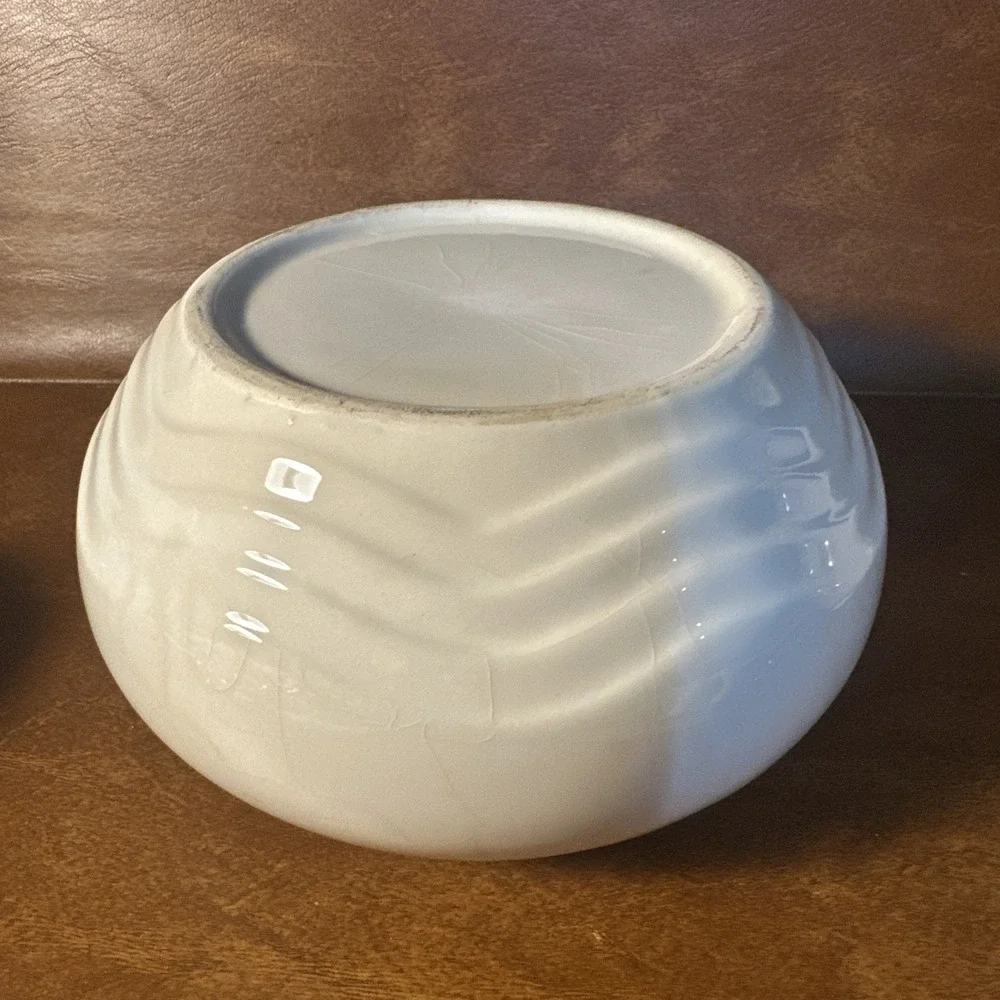 Vintage White Porcelain Embossed Flowers Bowl Vase Portugal 4.5X7